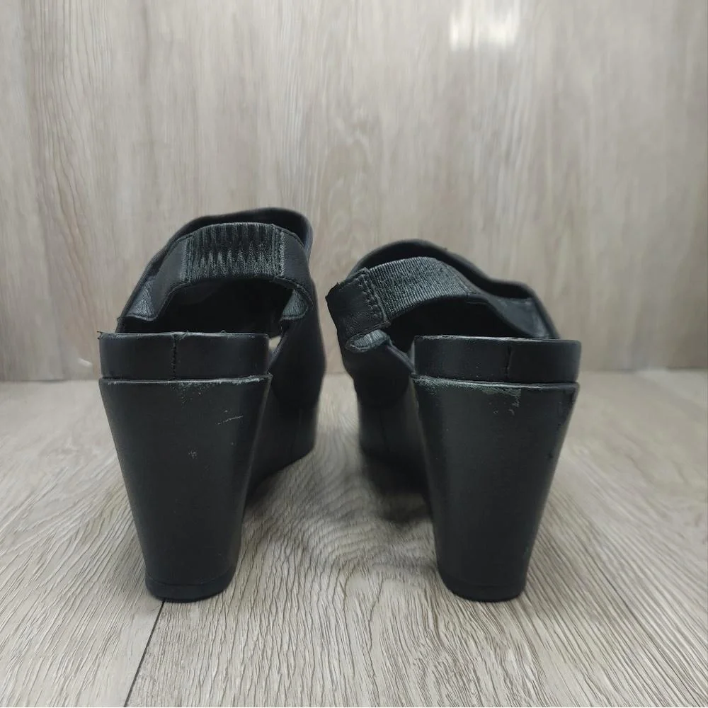 Eileen‎ Fisher Sandal Platform Comfort Stretch Port Open Toe Wedge 6 black